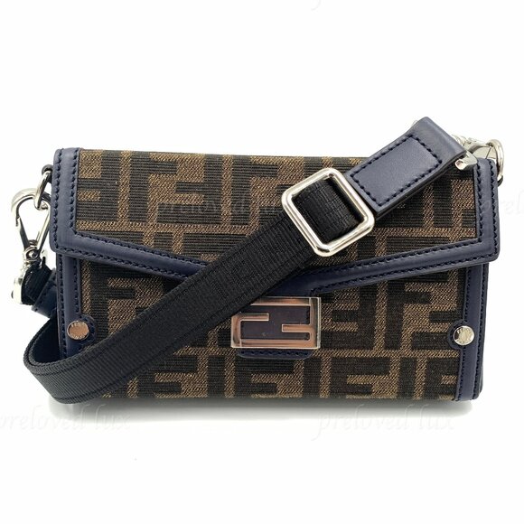 Authentic FENDI Zucca Mini Baguette Soft Trunk FF Logo Crossbody Bag - Picture 1 of 16